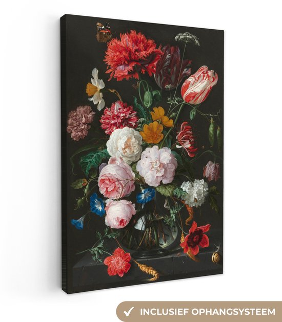 Schilderijen op canvas - Stilleven met bloemen Jan Davidsz. de Heem 80x120 - Kamer decoratie accessoires - Schilderij oude meesters woonkamer - Wanddecoratie slaapkamer - Muurdecoratie keuken - Wanddoek interieur - Woondecoratie huis