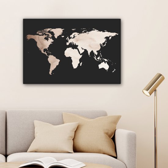 Wereldkaart avec des couleurs marron et rose et un motif texturé 60x40 cm