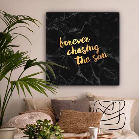 Canvas schilderij 90x90 cm - Wanddecoratie Quote - Zon - Goud - Zwart - Muurdecoratie woonkamer - Slaapkamer decoratie - Kamer accessoires - Schilderijen op canvas