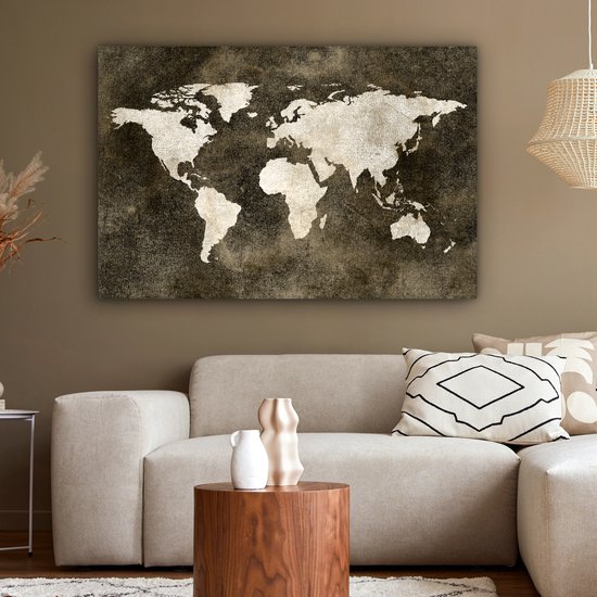 Peintures Toile Wereldkaart - Vintage - Sépia - 150x100 cm - Décoration murale