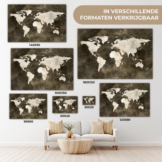Peintures Toile Wereldkaart - Vintage - Sépia - 150x100 cm - Décoration murale