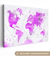 Peintures sur toile Wereldkaart - Rose - Peinture à l'huile - 120x80 cm - Décoration murale