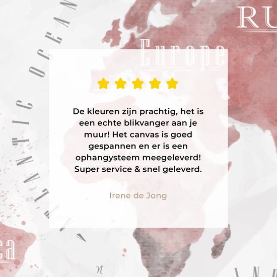 Peintures Toile Wereldkaart - Peinture - Rose - 120x80 cm - Décoration murale