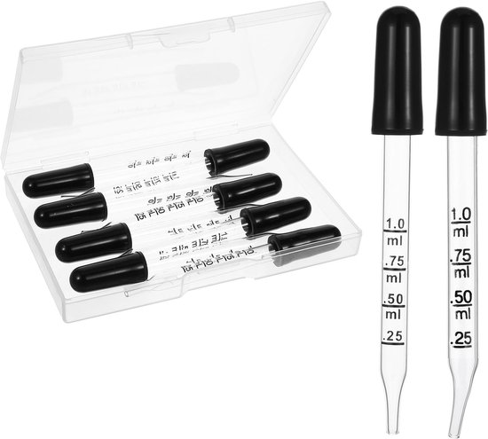 Set van 2 glazen pipetten van 10 ml, met rubberen peer en