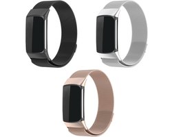 Strap-it – Milanese Horlogebandje (Zwart + Champagne + Zilver) – Geschikt voor Fitbit Charge 6