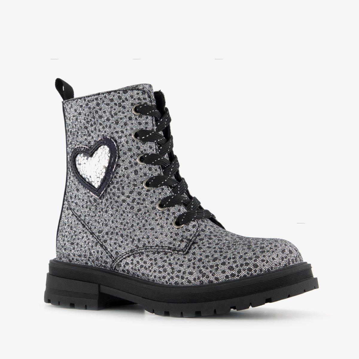 Blue Box meisjes veterboots met hartje zilver - Maat 37