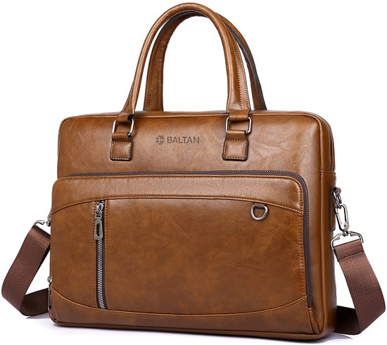 Porte-documents en cuir Baltan - Sac ordinateur portable - Jusqu'à 16 pouces - Marron - 10L - 38 X 29 X 10 CM