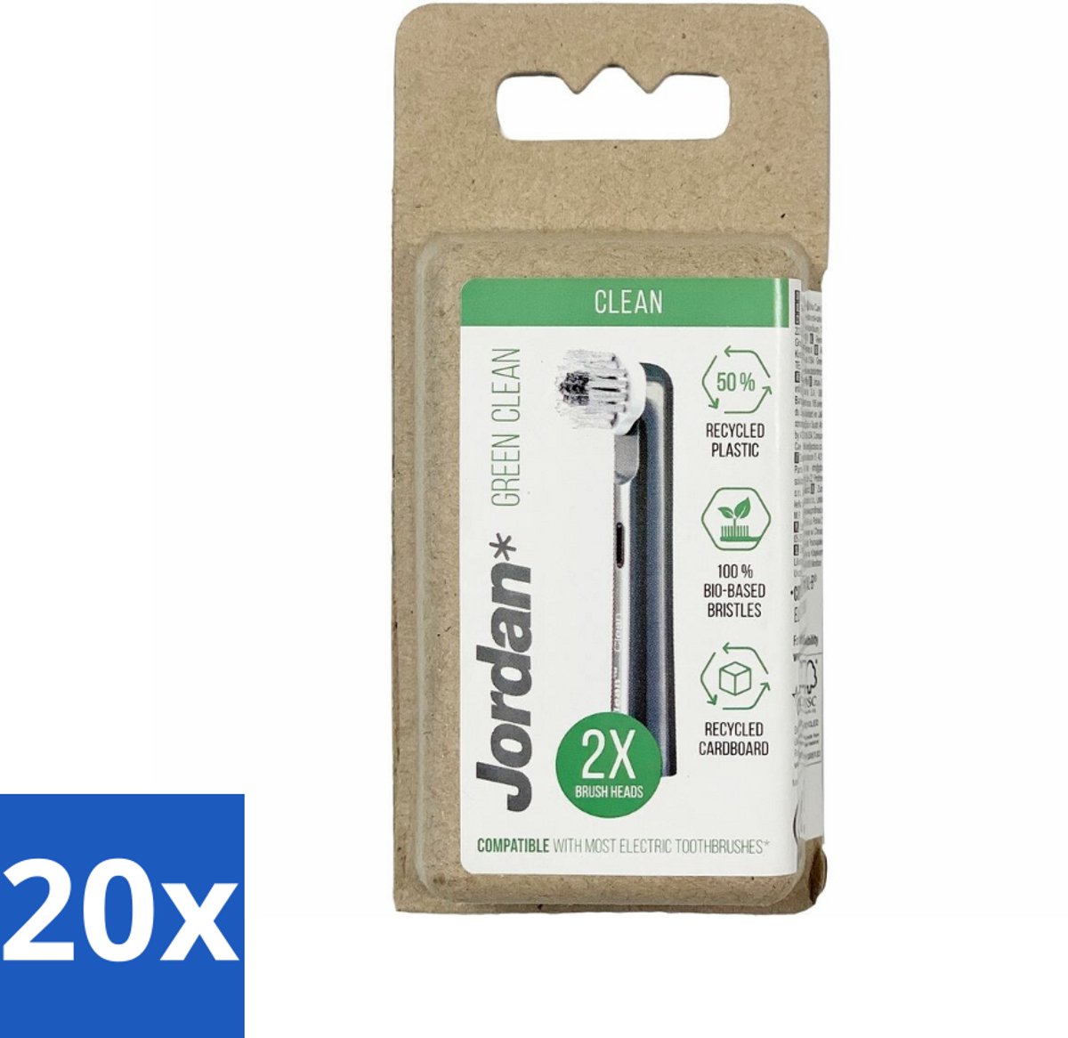 Jordan - Opzetborstels - Green Clean - 2 Opzetborstels - Bulkverpakking - 20 stuks
