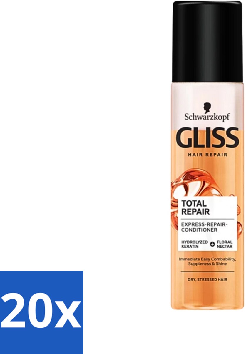 20 x Gliss - Total Repair Anti-Klit Spray - Voor Beschadigd en Droog Haar - 200 ml - Haarspray - Anti Klit Spray - Haar Herstel - Haar Bescherming - Droog Haar