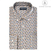 Chris Cayne overhemd lange mouw - XL - blauw/oker - print - borstzak