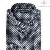 Chris Cayne overhemd lange mouw - XL - navy/blauw - print - borstzak