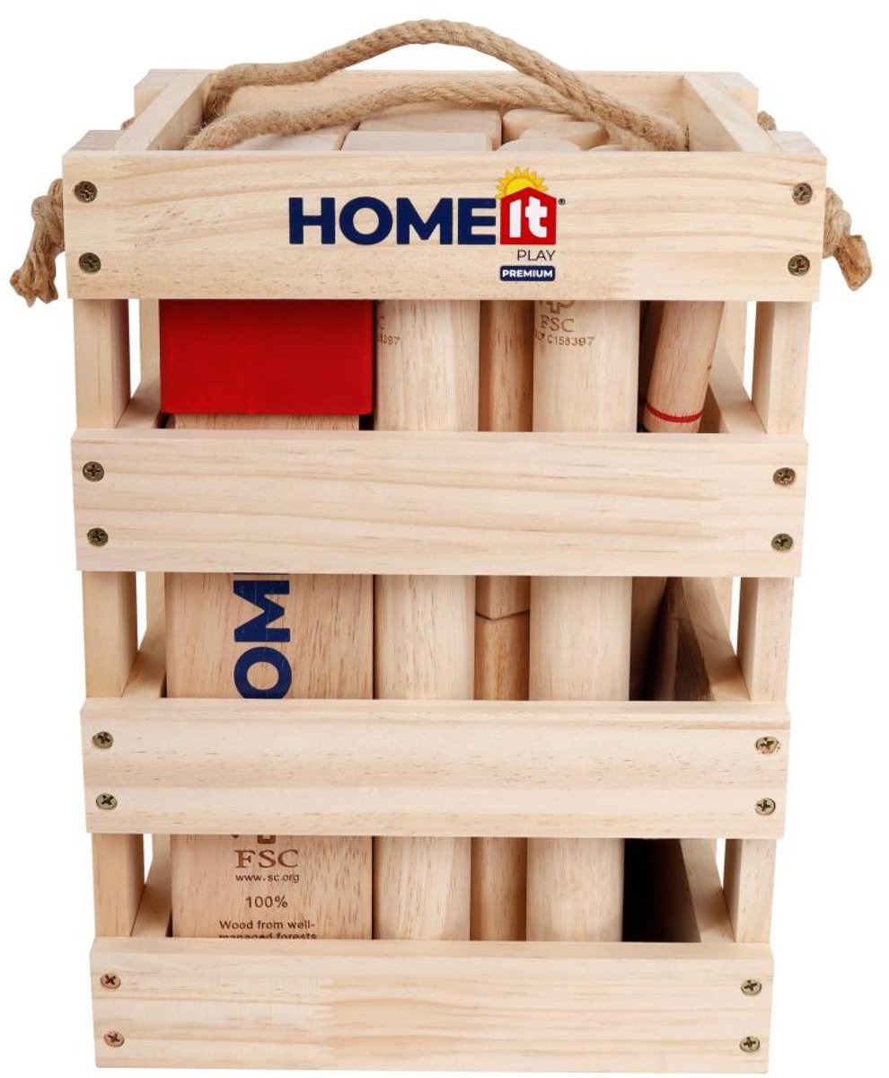 Home It® Kubb Vikingschaakset voor buiten, van FSC-rubberboom met koning, 10 kubbs, 6 werpstokken en markeringspins, robuuste draagtas voor tuin en outdoorspele — afbeelding 5