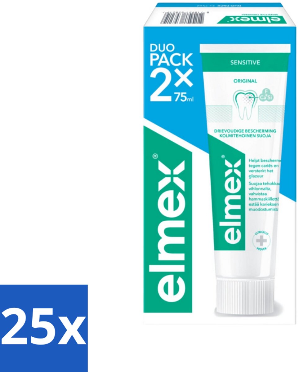 25 x Elmex - Tandpasta - Sensitive Duopack - Gevoelige Tanden - 2 x 75 ml - Gevoelige Tanden - Aminfluoride - Tandpasta - Tandgevoel - Tandbederf