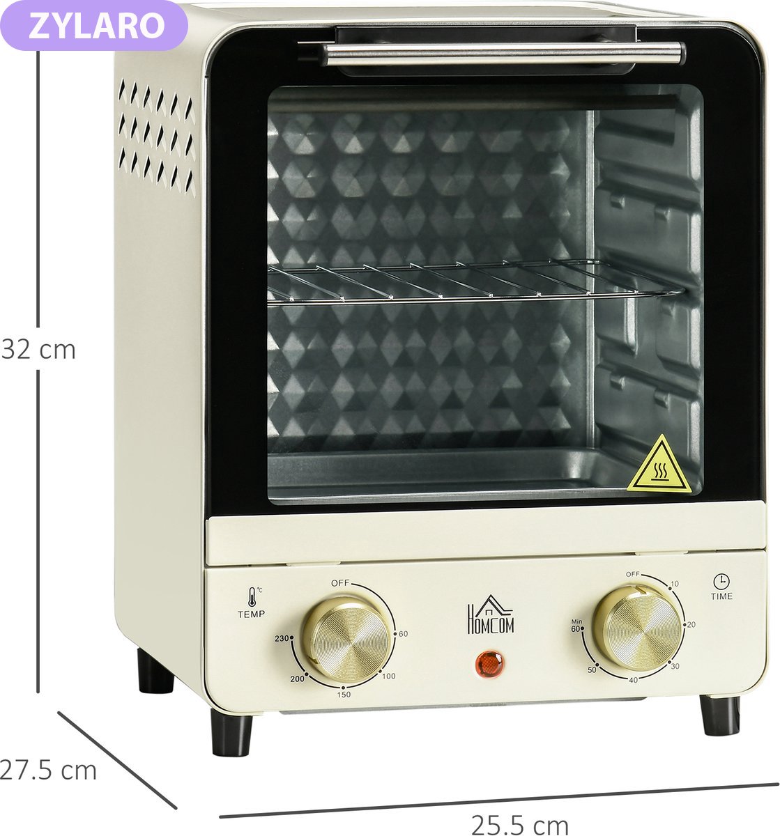 ZYLARO mini oven - Vrijstaande Elektrische Oven - 15L - 1000W - Vintage crème wit – foto 7