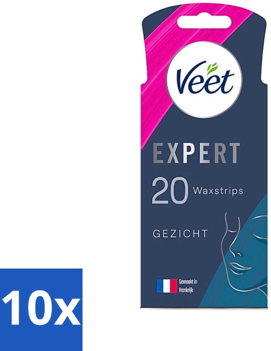 10 x Veet Expert - Ontharingsstrips - Gezicht - Gevoelige Huid - 20 strips - Gezichtsontlasting - Gezichtsontlasting Strips - Gezichtsontlasting Voor Gevoelige Huid - Waxstrips Gezicht - Gezichtsontlasting Voor Gevoelige Huid