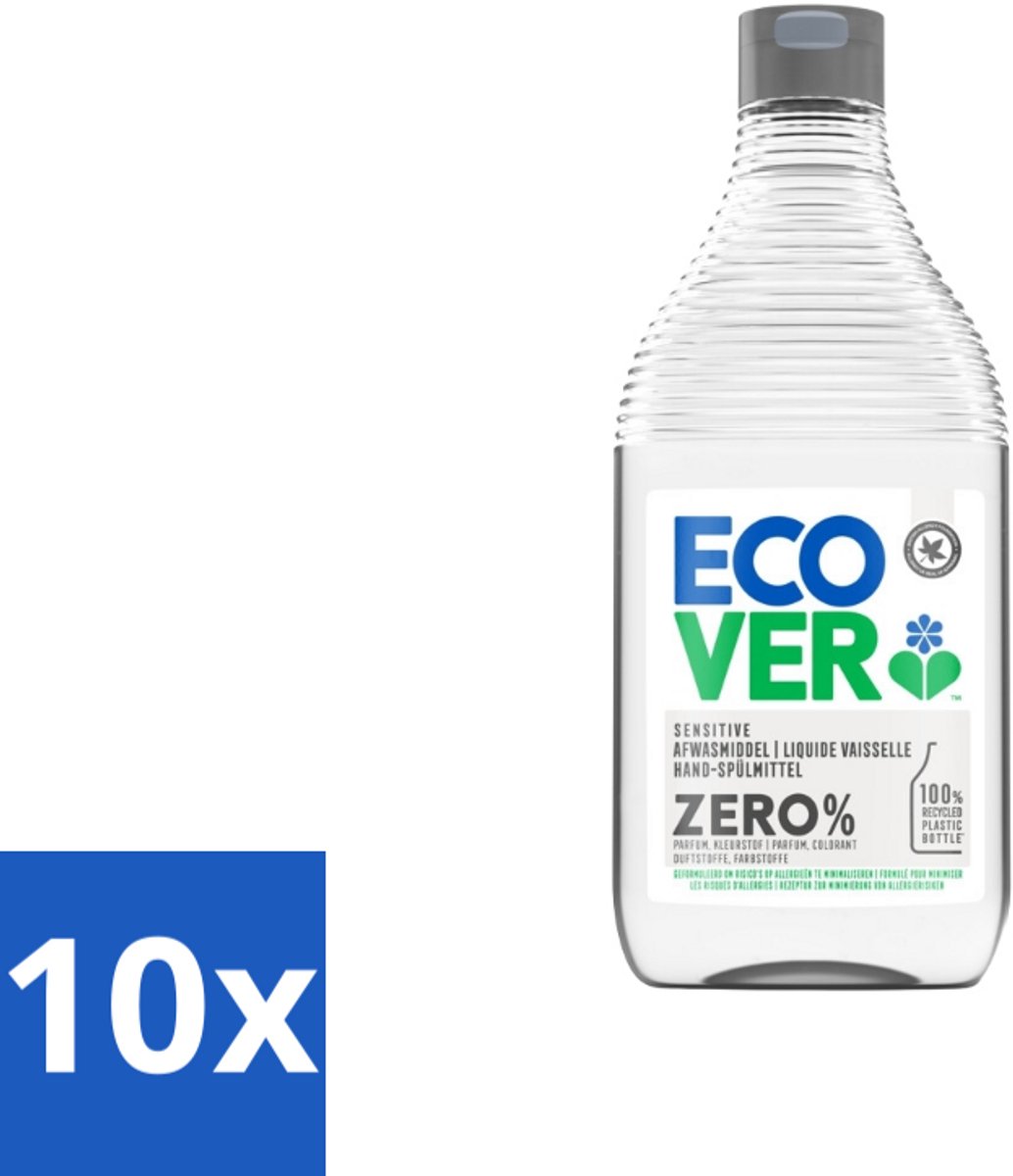 10 x Ecover - Afwasmiddel ZERO - Parfumvrij - 450 ml - Afwasmiddel Zero - Parfumvrij Afwasmiddel - Hypoallergeen Afwasmiddel - Gevoelige Huid - Eczeem