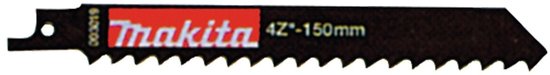Zwart Makita reciprozaagblad met rode opdruk 'Makita' en '4Z"-150mm'.