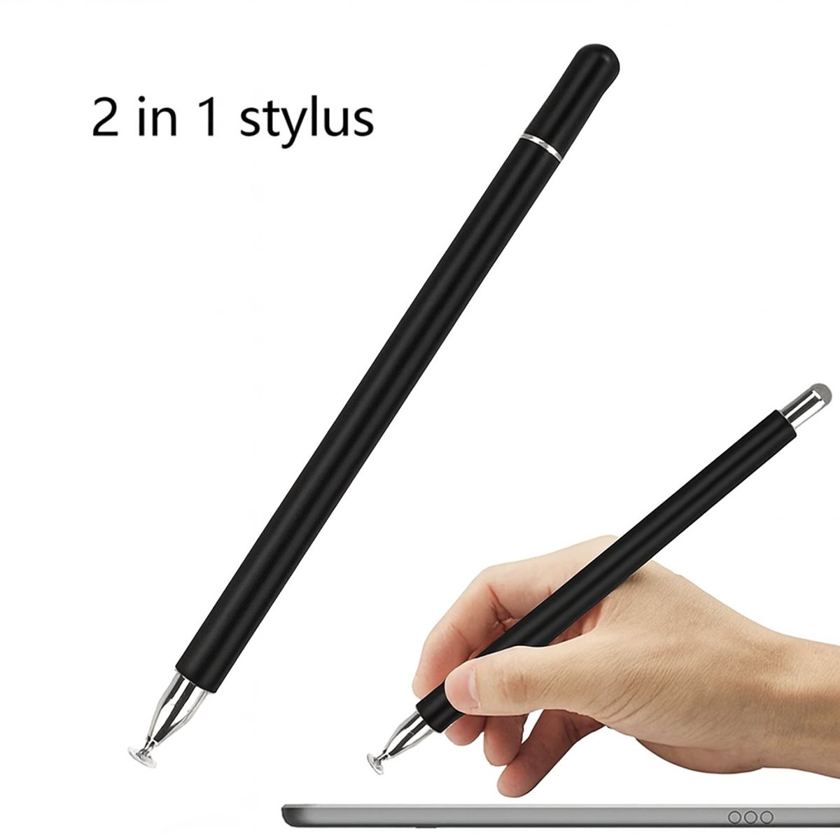 2-in-1 Stylus Pen – Universele Touchscreen Pen voor iOS & Android tablets – Zwart