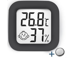 Joybelli® hygrometer - Weerstation - Luchtvochtigheidsmeter - Thermometer Voor Binnen - Incl. Batterij en Plakstrip - Zwart