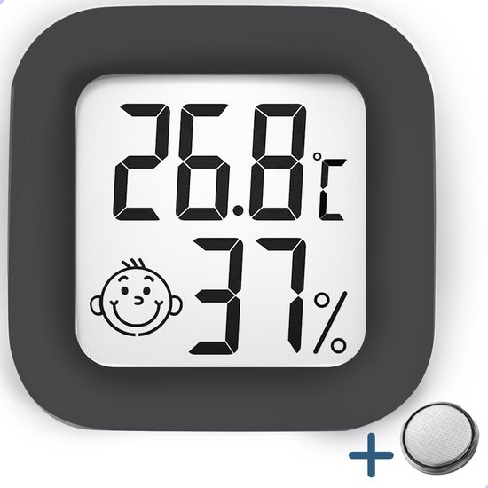 Joybelli® hygrometer - Weerstation - Luchtvochtigheidsmeter - Thermometer Voor Binnen - Incl. Batterij en Plakstrip - Zwart