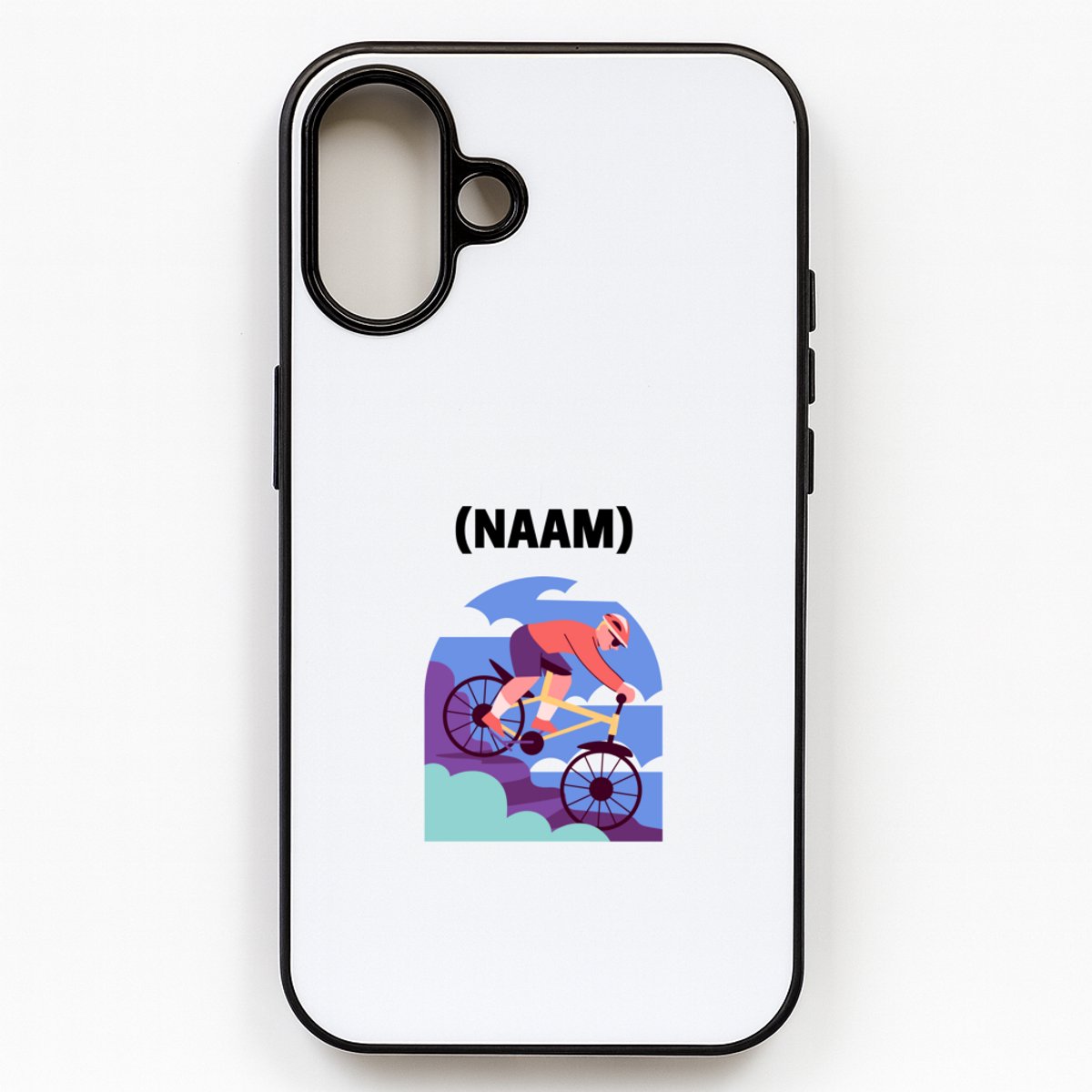 Hacebo® - Mountainbike met eigen naam telefoonhoesje - Sport - Mountainbiker - telefoonhoesjes - Sport - hoesje geschikt voor iPhone 16