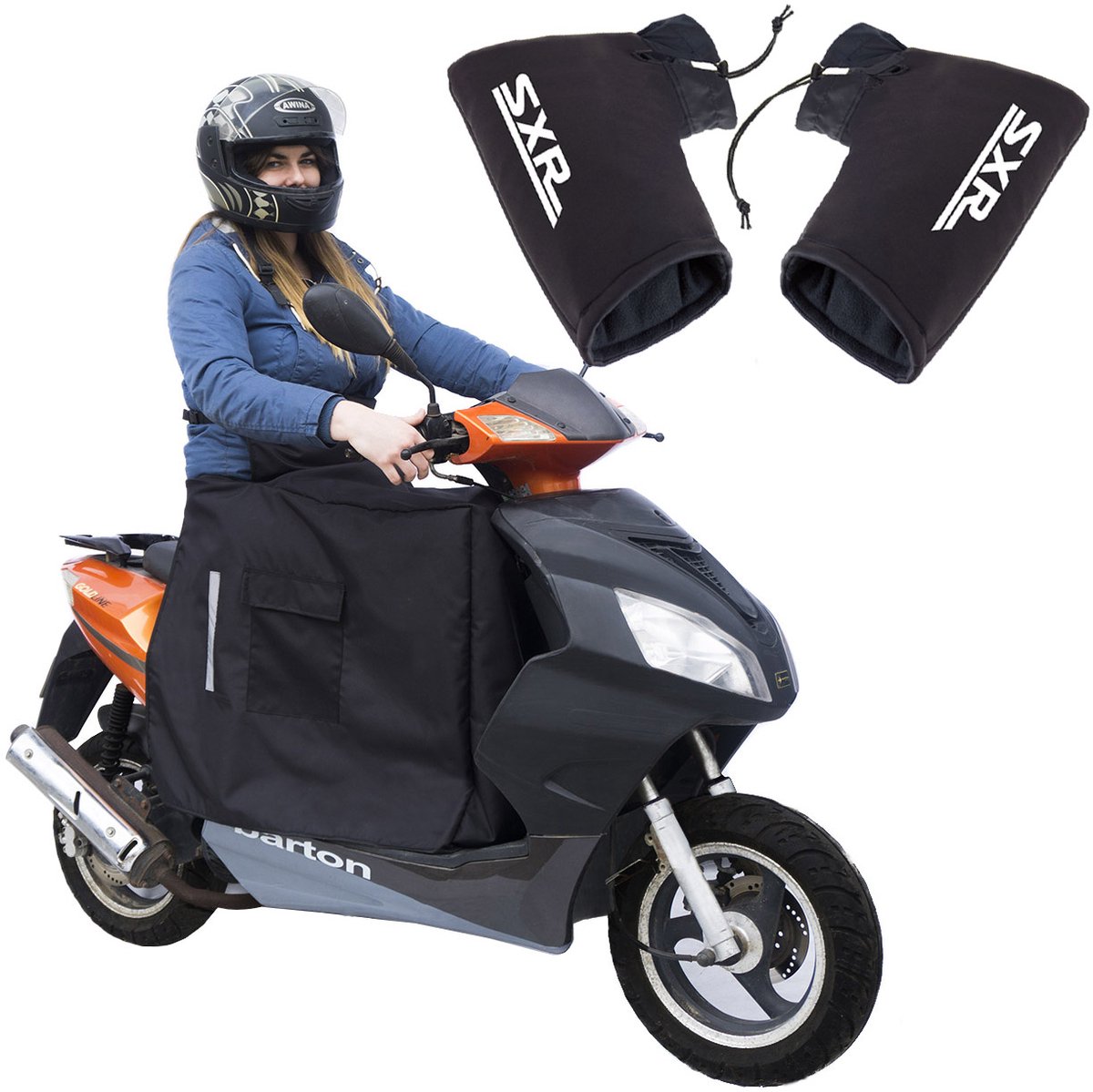 FEROCITY - Set: Beenbedekking + Handschützer Op een scooter, op een motor - Universele maat - Vochtbescherming - Binnen en buiten - Zwart