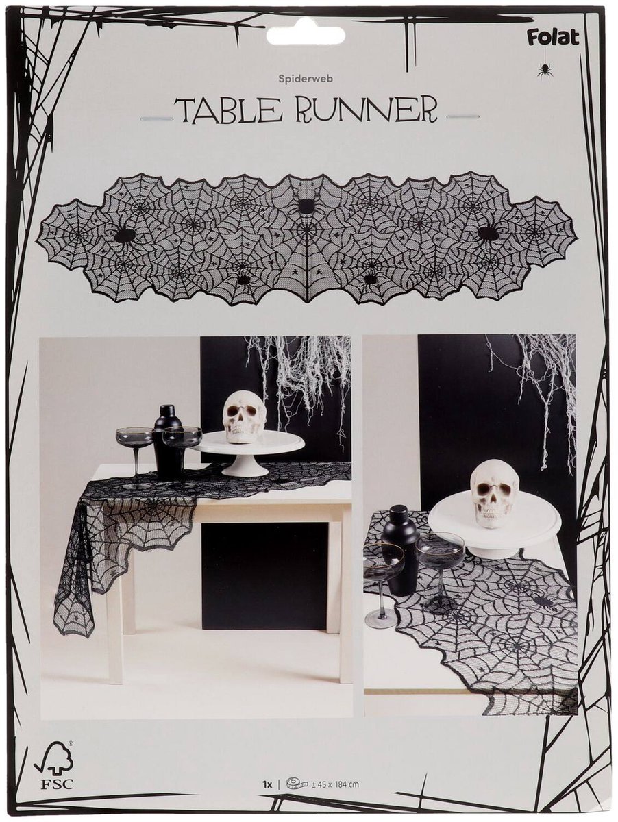 Folat - Tafelloper Happy Halloween - spinnenweb - 184 cm x 45 cm