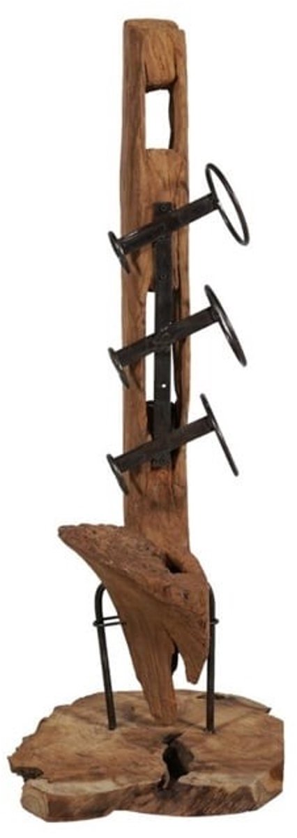 Industrieel Wijnrek – Teakhout & Blank Staal – Handgemaakt – 100 x 37 x 37 cm