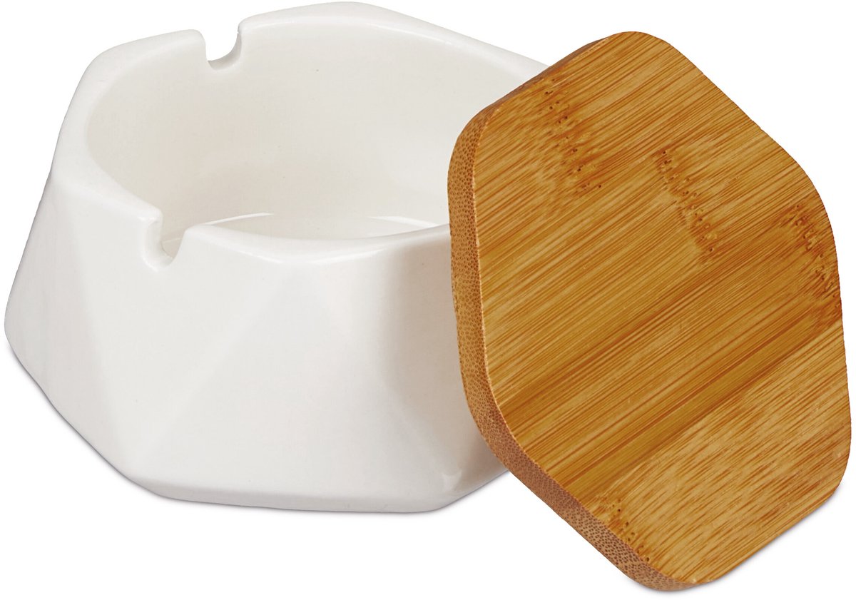 2x asbak met deksel - keramiek - 10,5 x 10,5 cm - klein - tuin
