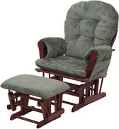 Relax fauteuil MCW-C76, schommelstoel met hocker stof chenille (465g/m²) Oeko-Tex ~ groen, donker frame