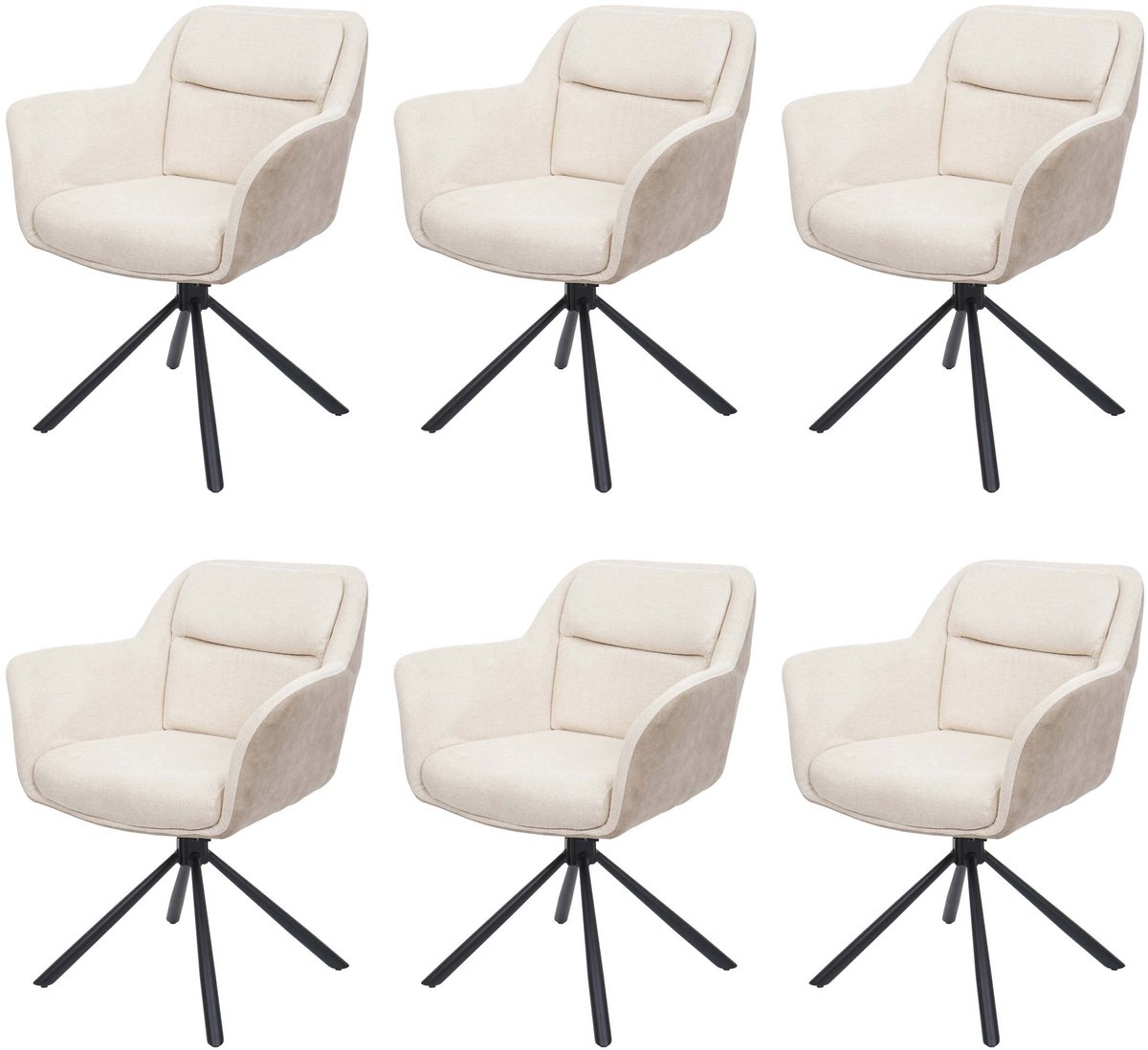 Set van 6 eetkamerstoelen MCW-K33, keukenstoel Stoel, draaibare autostand, stof MVG ~ kunstleer, crème