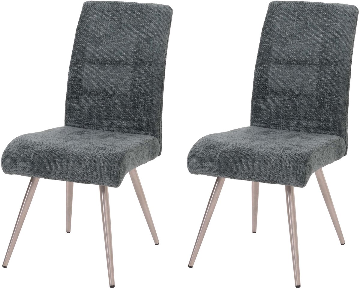 MCW Set van 2 eetkamerstoelen MCW-G55, keukenstoel met rugleuning, geborsteld roestvrij staal, stof/textiel chenille ~ blauwgroen