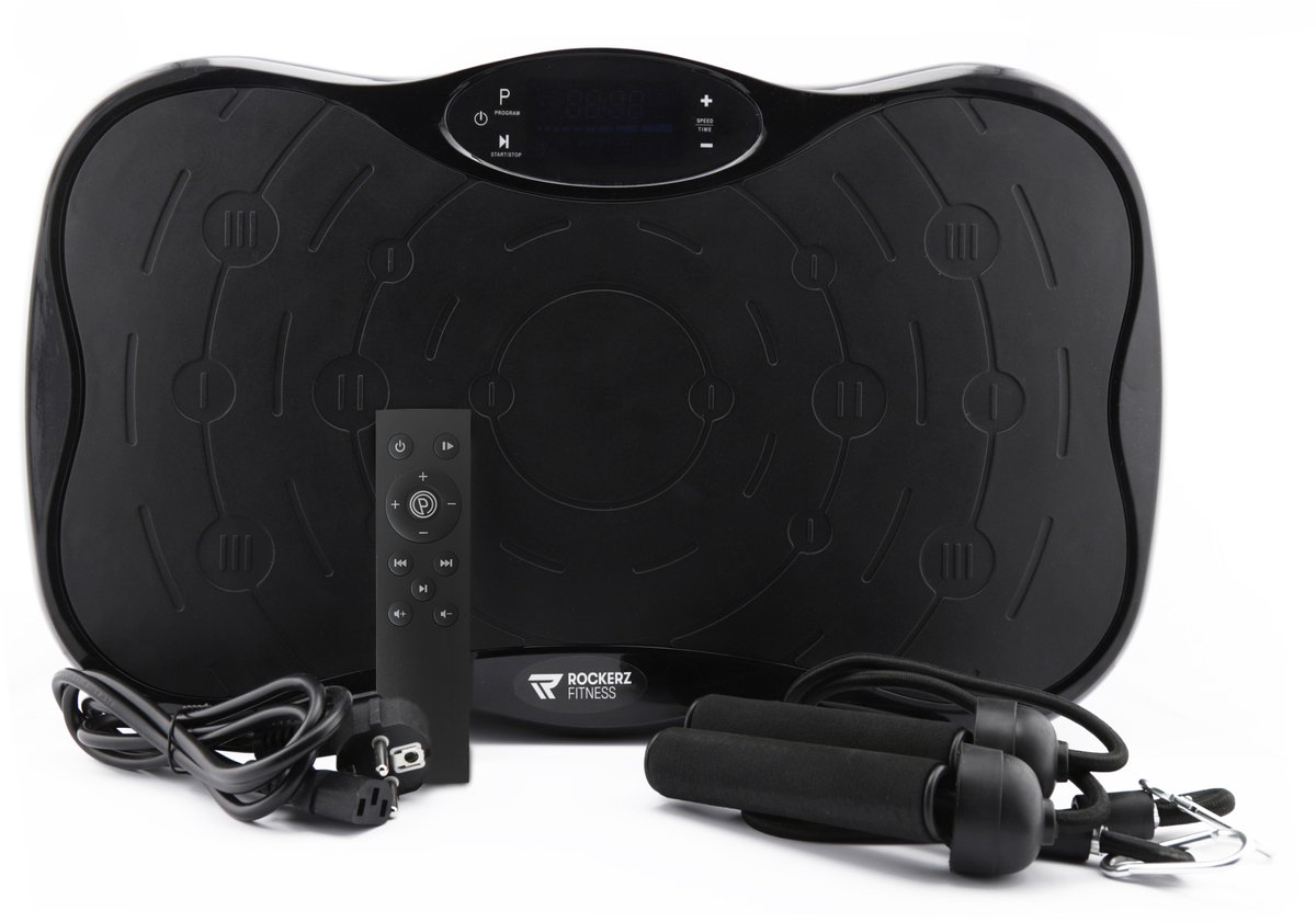 Rockerz Trilplaat Deluxe - Trilplaat fitness - Powerplate - Inclusief weerstandsbanden en handvatten - 5 trainingsprogramma's - 99 snelheidniveaus - Met bluetooth muziek - Kleur: zwart