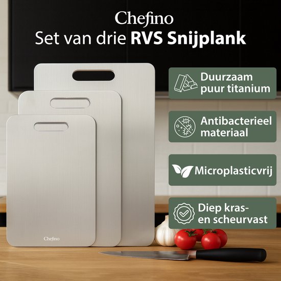 NAUXIU Roestvrijstalen snijplank voor keuken titanium 304 snijplanken van levensmiddelenkwaliteit, 2 mm dubbelzijdige verdikte zware roestvrijstalen snijplank voor keuken, thuis, koken, buiten