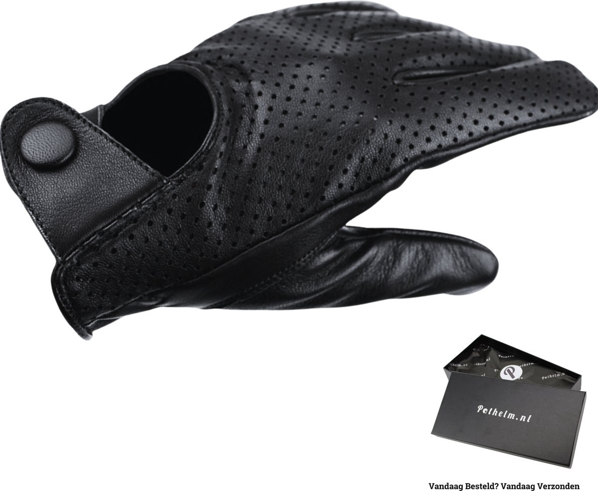 Leren handschoenen Heren - Retro Mesh - Leren Handschoenen Dames - Gemaakt van echt Lamsleer - Unisex - Zwart - Maat XS