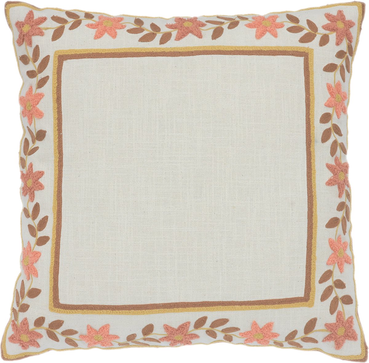 Urbane Hide | Kussenhoezen | Kussenhoes | Kussenhoesjes | Sierkussen | 50x50 cm | BloemLijn Geborduurde | Katoen en acryl | Beige met oranje | Zonder binnenkussen