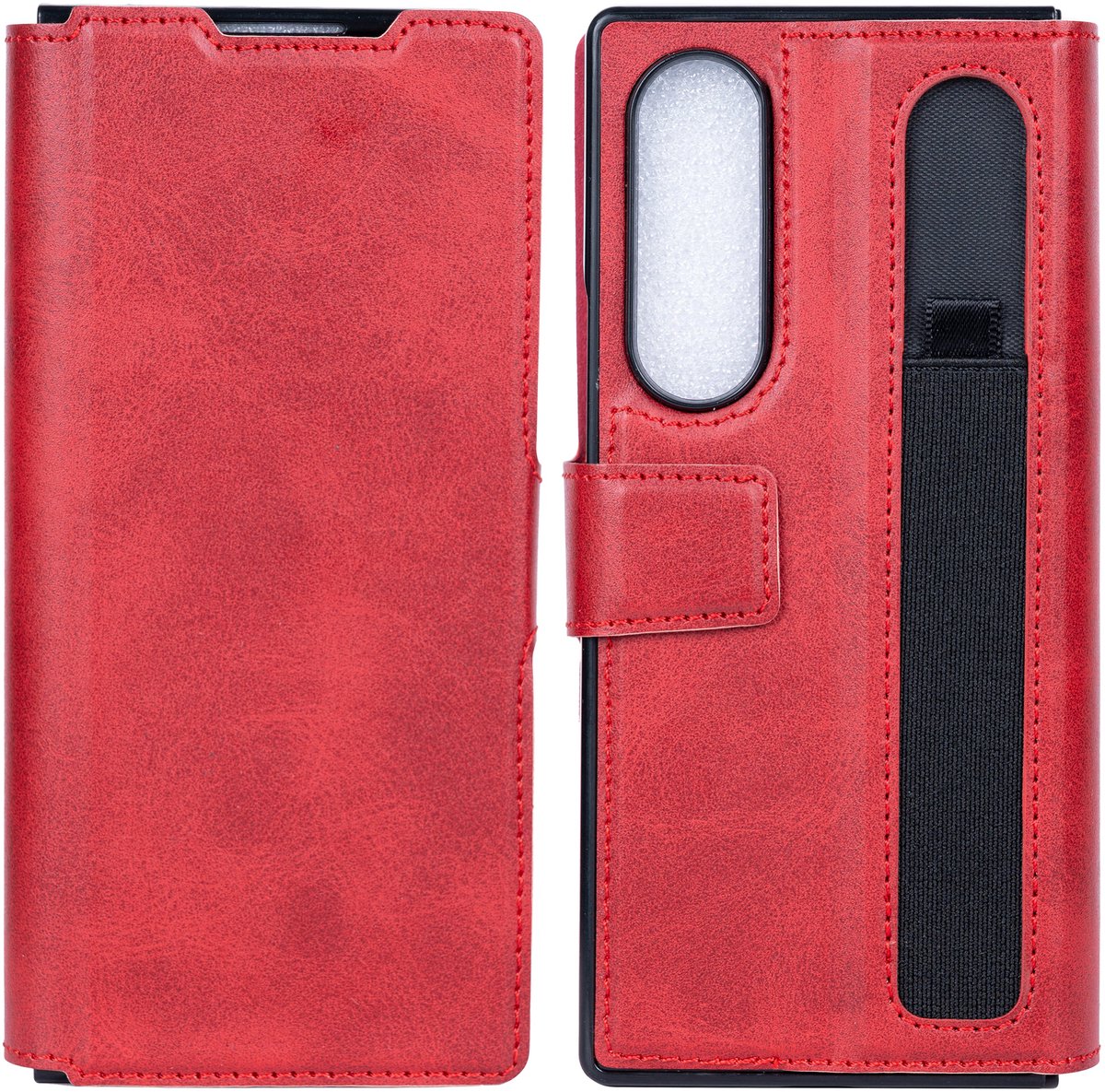 Rixus Wallet Case With Pen Holder For Samsung Galaxy Z Fold4 Red