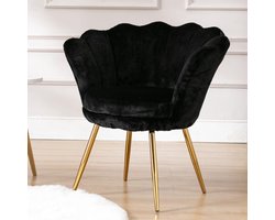 chairus Make-uptafelstoel, schelpstoel van teddystof, armleuningstoel, loungestoel met gouden poten, armleuningstoel voor woonkamer, zwart