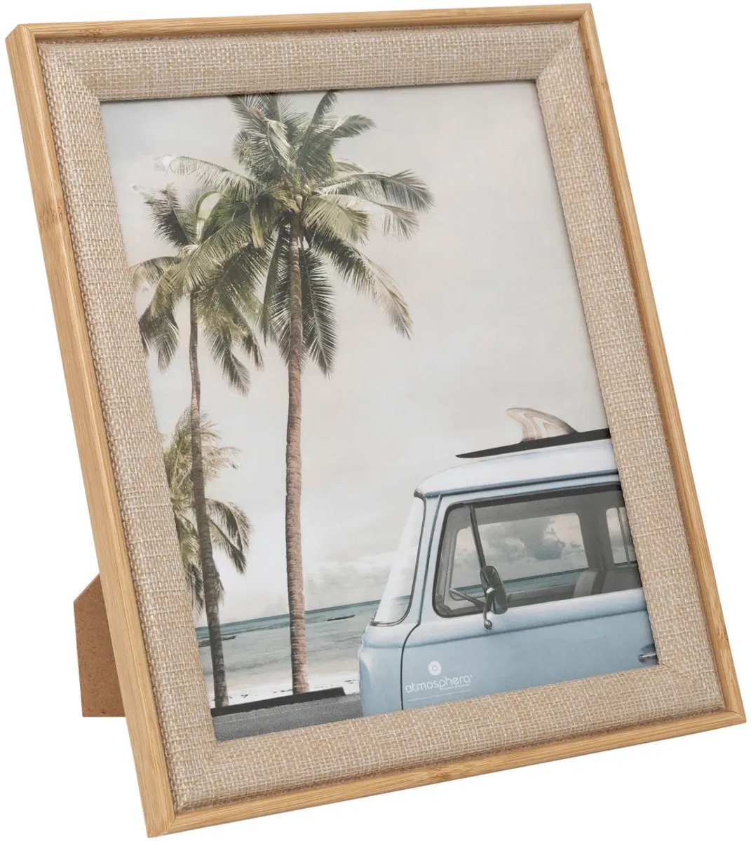 Atmosphera Fotolijstje Java - voor 20 x 25 cm foto - beige - mdf/glas - ornament frame linnen - 24.5 x 29.5 cm - staand/hangend Lichtbruin