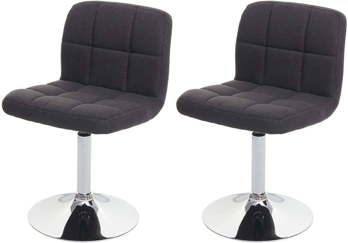 MCW Set van 2 eetkamerstoelen Kavala, keukenstoel stoel, stof/textiel chroom draaibaar MVG-gecertificeerd ~ donkergrijs