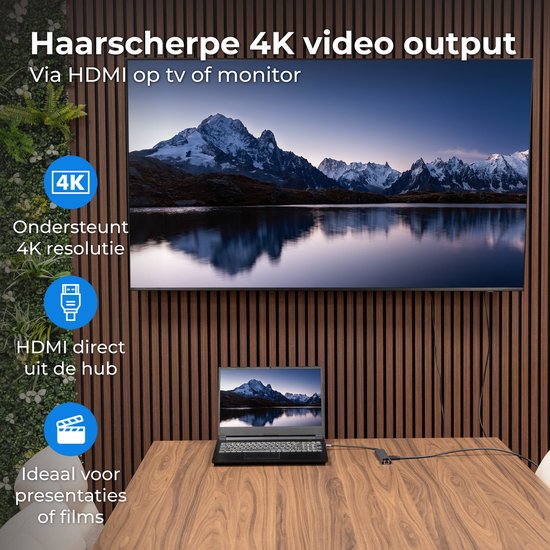 Nuvance USB C Hub - HDMI 4K - Splitter - Docking Station - Micro & SD kaart lezer - Ethernet - USB C Laptop Opladen