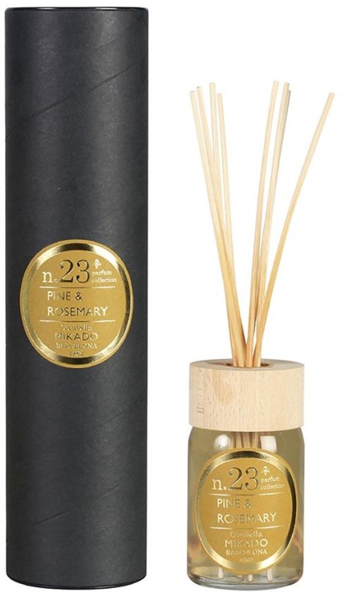 Cerabella Geurstokjes Diffuser N.23 – Dennen & Rozemarijn – 100 ml – Luxe huisparfum met 8 stokjes en houten deksel