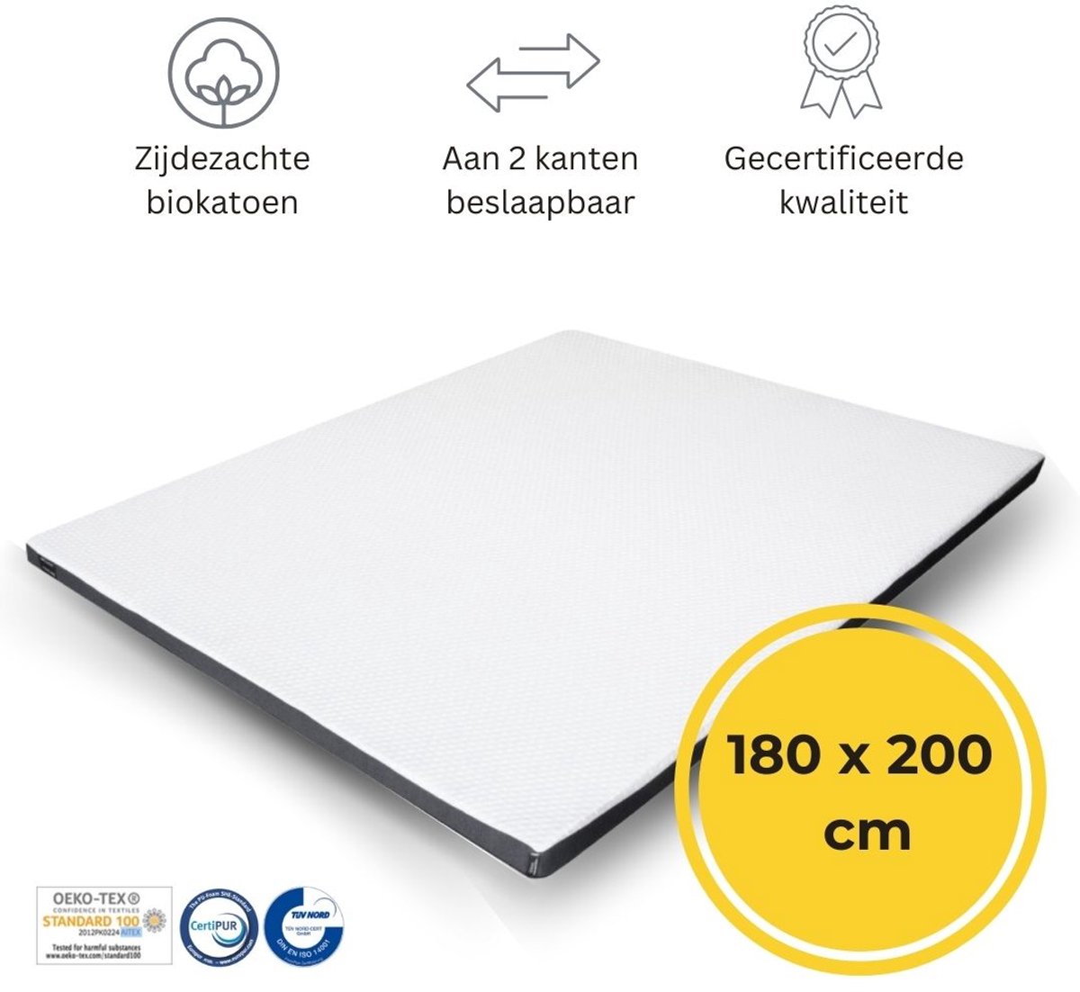 Felman® Premium Hybrid Topdekmatras - Ergonomisch - Organische Biokatoen - 7 cm - 180x200 cm