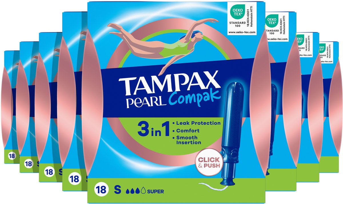 Tampax Pearl Compak Super - Tampons Met Inbrenghuls - 8 x 18 stuks