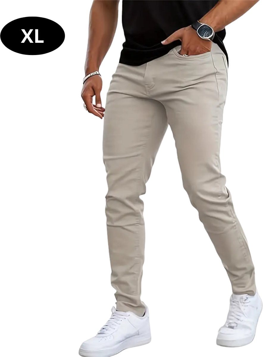 Nivard Lange Broek Heren Spijkerbroek Broeken Spijker Pants Jeans Trouser Stretch Straight Leg Lichtbeige