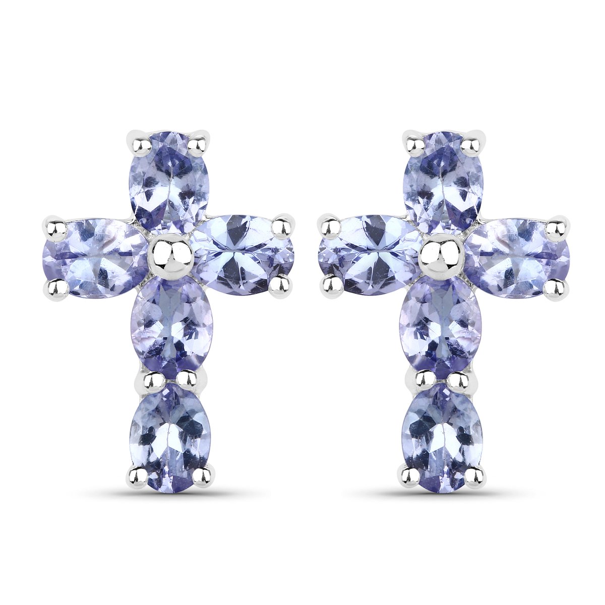 Vira Jewels Ohrringe Silber 925 rhodiniert Kreuz-Motiv mit echten Tansanit-Steinen