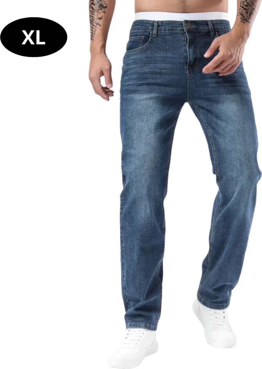 Nivard Lange Broek Heren Spijkerbroek Broeken Spijker Pants Jeans Trouser Stretch Straight Leg Blauw