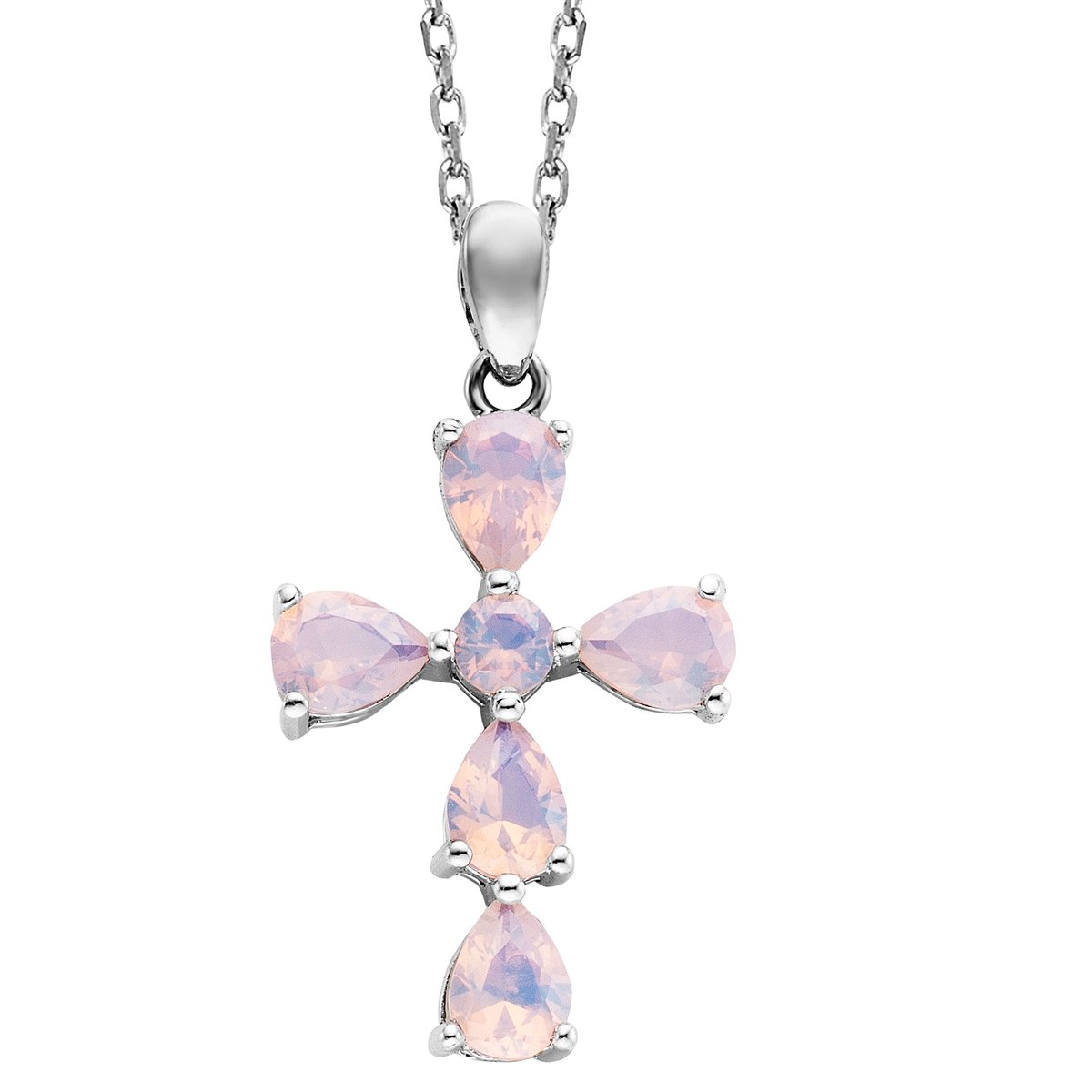 Julie Julsen Anhänger mit Kette 925 Silber rhodiniert Kreuz Zirkonia perlmutt