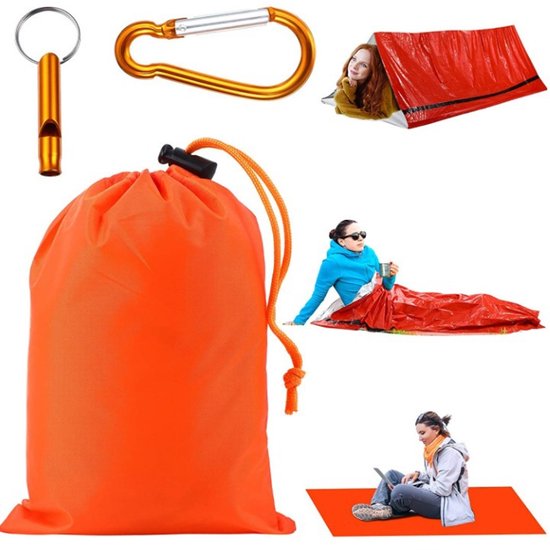 Nood Slaapzak - Survival Slaapzak - Kamperen en Wandelen - Draagbaar en Compact - 210 x 90 cm - Oranje — afbeelding 5