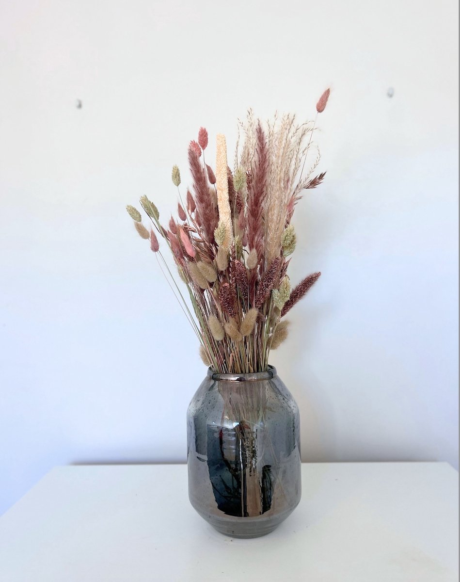 Droogboeket met vaas - Droogbloemen - Droogboeket roze - Cadeau vrouw - La Florista